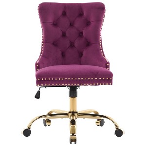 QingMoon Velvet Home Office Chair, Adjustable Swivel Desk Chair, Modern Ergonomic Computer Chair with Metal Base and Nailhead for Studio - 1 of 4