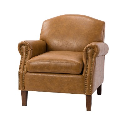 Gianluigi Transitional Vegan Leather Armchair with Nailhead Trim and Solid Wood Legs for Bedroom and Living Room  | ARTFUL LIVING DESIGN