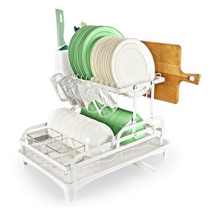 SKONYON Expandable 2-Tier Rust-Resistant Dish Drying Rack with 360° Rotating Spout and Foldable Design - 1 of 4