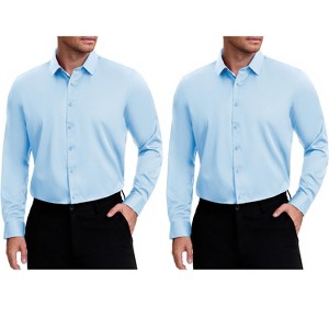 INSPIRE CHIC Men's Point Collar Long Sleeve Button Down Solid Color Formal Dress Shirts 2 Packs - 1 of 4