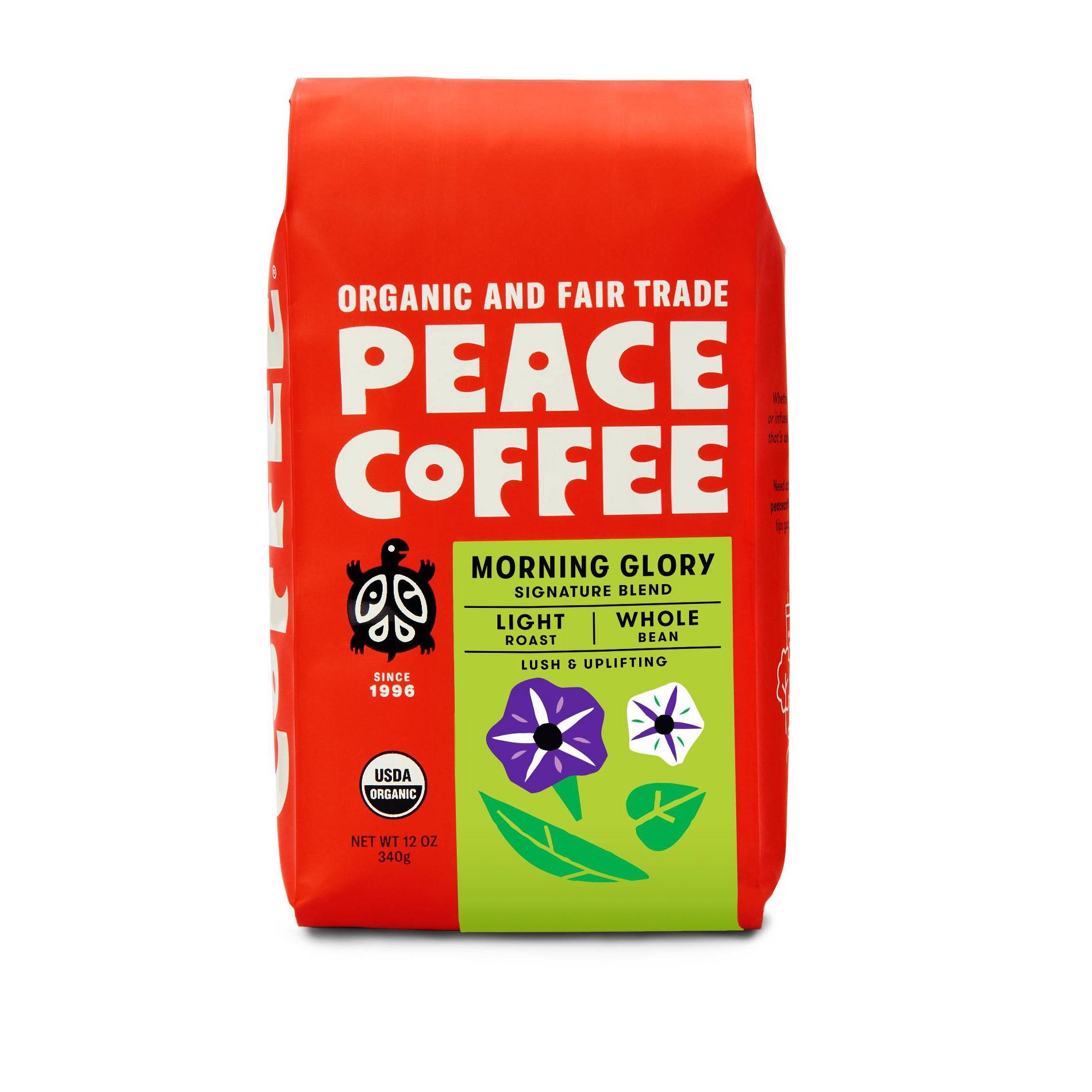 Peace Coffee Organic Fair Trade Morning Glory Light Roast Whole Bean Coffee - 12oz