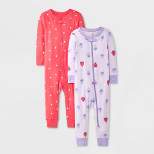 Baby Girls' 2pk Strawberry Dots Tight Fit Pajama Romper - Cat & Jack™ Purple 24M