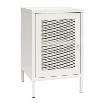 RealRooms Shadwick 1 Door Metal Living Room End Table with Perforated Metal Mesh Door
