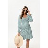 A heart-shaped collar long sleeved printed short maternity dress with leopard green print (print) Leopard green print_S - 4 of 4