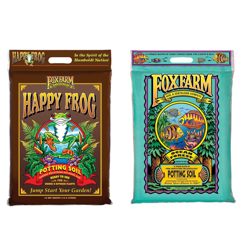 FoxFarm FX14053 + FX14054 Ocean Forest Organic Plant Potting Soil with Happy Frog Nutrient Rapid Growth Potting Soils for Gardens, 12 Quart, 1 of 7
