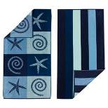 Great Bay Home Cotton Printed 2-Pack Beach Towel  (2 Pack- 30" x 60", Starfish / Stripe)