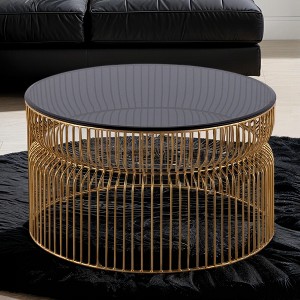 30" Metal Frame Round Coffee Table with Tinted Tempered Glass Top Modern Contemporary Living Room Furniture - 1 of 4
