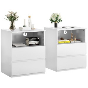 KWPZQEB Nightstand with Charging Station, Side Table with 2 Drawers & Open Shelf, Bedside Table Set of 2, Wood End Table for Living Room - 1 of 4