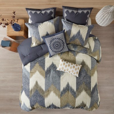 3 Pcs Sophisticated Ikat Chevron Print Duvet Set, Winterfall Home Textile fits Stylish Bedroom Decor
