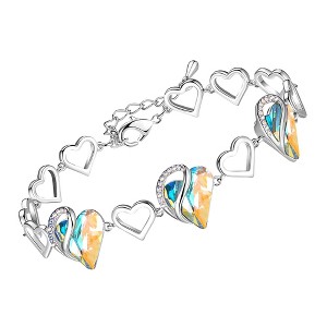 Leafael Infinity Love Heart Birthstone Crystal Link Bracelet, Silver Plated, 7“+2” Adjustable Chain - 1 of 4