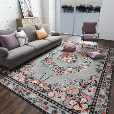 LOVEVOOK Butterfly Rug for Living Room, Modern Indoor Large Area Rug for Bedroom Dining Room Home Decor, Non Slip Rugs Machine Washable