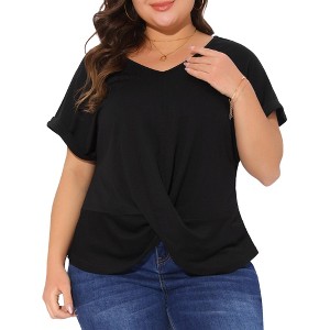 Agnes Orinda Women's Plus Size V Neck Short Sleeve Twist Knot Casual Blouses - 1 of 4