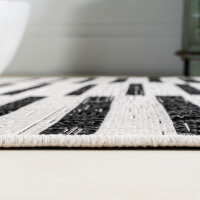 Sukie Ivory and Black Striped Synthetic Runner Rug