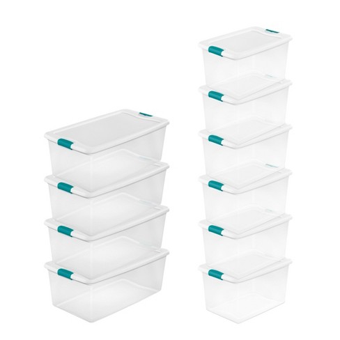 64 Qt Latching Box Plastic Bin Organizer Shop Storage Containers Tote Set  of 6