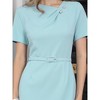 INSPIRE CHIC Women's Short Sleeve Asymmetrical Neck Beaded Business Belted A-Line Midi Dresses - 4 of 4