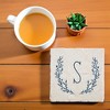 Personalization Mall Farmhouse Floral Personalized Letter Tumbled Stone Coaster Set - 3 of 4