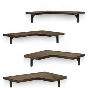 Munora 4Packs Corner Floating Shelves - Wall Mounted Wood & Metal Storage Shelves for Bedroom, Living Room, Bathroom - 1 of 4