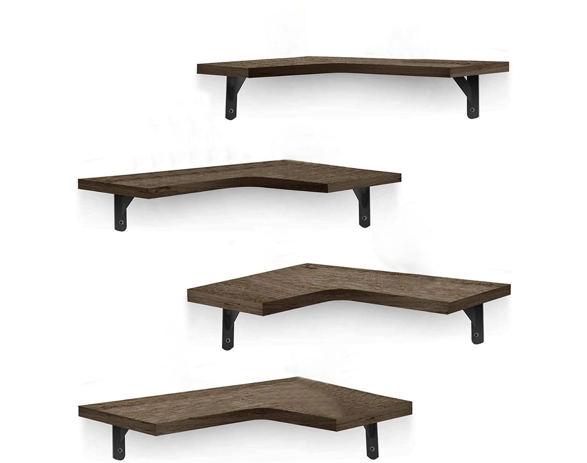 Munora 4Packs Corner Floating Shelves - Wall Mounted Wood & Metal Storage Shelves for Bedroom, Living Room, Bathroom