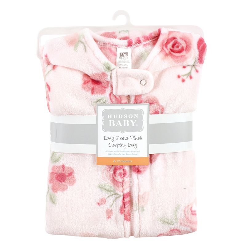 Hudson Baby Infant Girl Plush Sleeping Bag, Sack, Blanket, Blush Rose Long-Sleeve, 2 of 3
