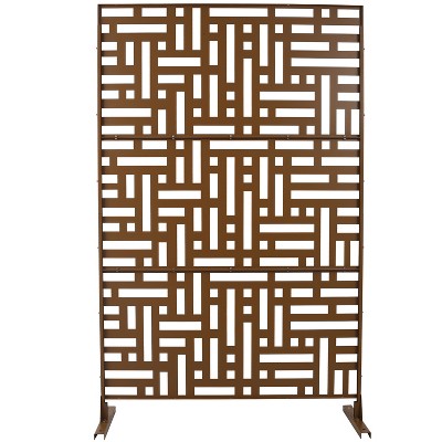 Grungis Matrix Metal Decorative Patio Screens,Freestanding Privacy Fence Panels Screen with Striped Rectangle Pattern for Balcony,76" H×48" W