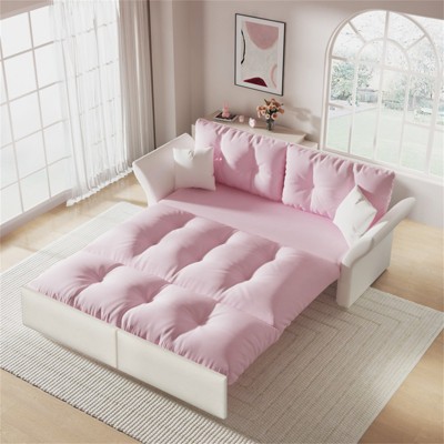 SKRAN 74.8 Queen Pull Out Sofa Bed, 3 in 1 Convertible Sleeper Couch, Velvet Loveseat with Cushions and  2 Pillows for Living Room