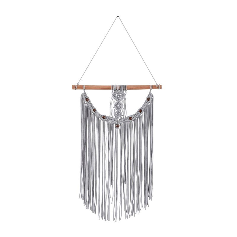 44&#34; x 20&#34; Cotton Macrame Intricately Weaved Wall Decor with Beaded Fringe Tassels Gray - Olivia &#38; May, 3 of 6