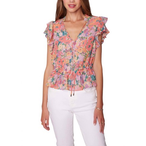 Women's Floral Bliss Ruffle Blouse Top - LOST + WANDER - image 1 of 4