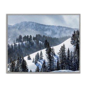 Stupell Industries Quiet Snowy Mountain Slopes Scattered Fir Trees Framed Giclee Art, Gray, 14" x 11" - 1 of 4