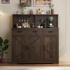 Farmhouse Sideboard Buffet with Microwave Stand, Barn Doors Buffet Storage Cabinet with Drawers and Shelves, Wood Coffee Bar Cabinet - 3 of 4