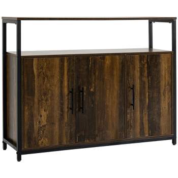 HOMCOM Industrial Kitchen Sideboard, Buffet Cabinet with Storage Open Compartment and Adjustable Shelves for Living Room, Hallway, Rustic Brown