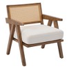 Mid-Century Farmhouse Accent Chair - Wood Armchair with Rattan Backrest & Linen Cushion for Living Room, Bedroom - 3 of 4