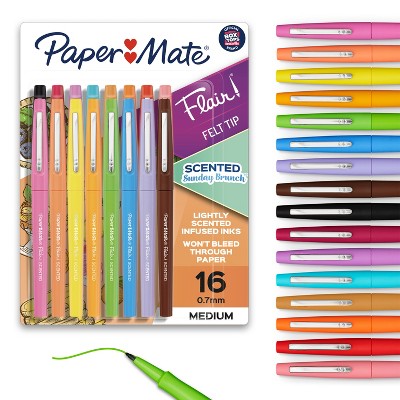 Paper Mate Flair 16pk Scented Felt Pens 0.7mm Medium Tip Multicolored: Office & Back to School Supplies, Durable, Fade-Resistant