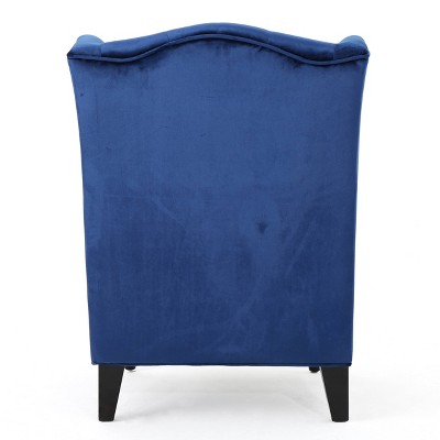 Navy Blue Velvet Wingback Accent Chair with Wood Legs