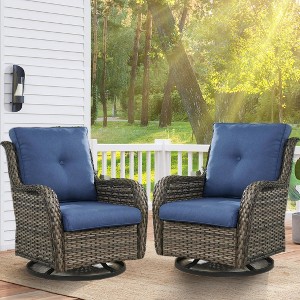 Buenhomino Outdoor Swivel Glider Rocking Chairs Set, 2 Pieces Rattan Wicker Patio Furniture Set for Porch Pool Deck Yard Garden - 1 of 4
