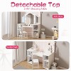 Garvee 2 in 1 Wooden Princess Makeup Desk Dressing Table, Kids Vanity with Mirror, Light,Stool & Drawer,White - 2 of 4