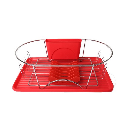 Home Basics 2-tier Plastic Dish Drainer, Red : Target