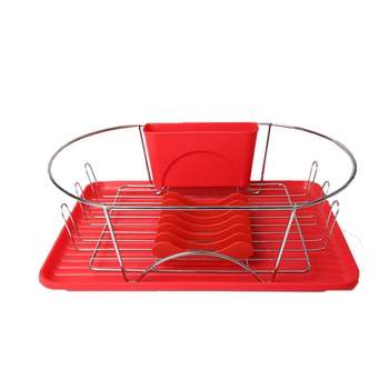 MegaChef 17 Inch Red and Silver Dish Rack