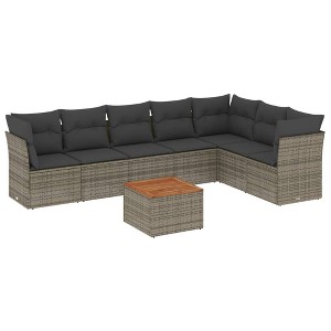 vidaXL Patio Sofa Set with Cushions Outdoor Furniture 8 Piece Poly Rattan - Gray - 1 of 4
