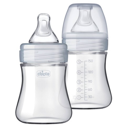 Chicco 2pk Duo Hybrid Baby Bottle With Invinci Glass Inside Plastic Outside With Slow Flow Anti Colic Nipple Clear Gray 5oz Target