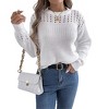Coolmee Women's Sweaters Casual Long Sleeve Crewneck Cable Knit Oversized Crochet Sweater Pullover Tops - 3 of 4