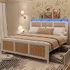 TackView Rattan King Bed Frame, Boho Cane Platform Bed with 4 Large Drawers, Metal Slats Support, No Box Spring Needed, White - 2 of 4