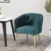 SKRAN Dining Arm Chair  - Teal Velvet Upholstered with Button Tufting and Iron Toothpick Legs for Modern Glam Dining Room - 2 of 4
