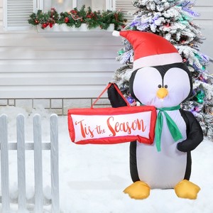 Sunnydaze 46.5" Self-Inflatable Holiday Penguin Outdoor Winter Holiday Lawn Decoration with LED Lights - 1 of 4