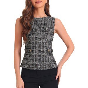 INSPIRE CHIC Women's Tweed Elegant Plaid Print Sleeveless Crew Neck Waist Buckle Back Zipper Top - 1 of 4