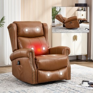 ChicFurnit Living Room Chair Arm Accent Chair Manual Recliner Rocker Swivel Body Massage Genuine Leather for Living Room, 30.31"*23.23"*22.05" - 1 of 4