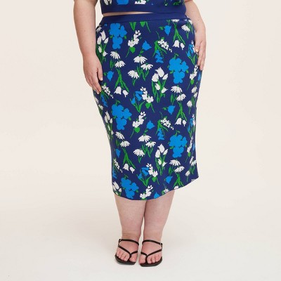 Women's Mixed Floral Sweater Midi Skirt - kate spade new york x Target Blue/Green/White