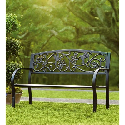 48.2" Black Cast-Iron and Steel Hummingbird Garden Bench