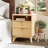 Wave Fluted Night Stand with Charging Station, End Table with 2 Drawers and Open Storage Shelf, Modern Wood Bedside Table - 2 of 4