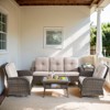 Buenhomino Outdoor 5 Pieces Coversation Set with Swivel Rocking Chair, Patio Furniture High Back Couch with Coffee Table for Porch Balcony Backyard - 2 of 4