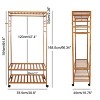 Artloge Heavy Duty Freestanding Bamboo Clothes Rail Shelf Rolling Garment Closet Wooden  Organizer Stand with 3 Tier Storage Shelf & Lockable Wheels - 2 of 4
